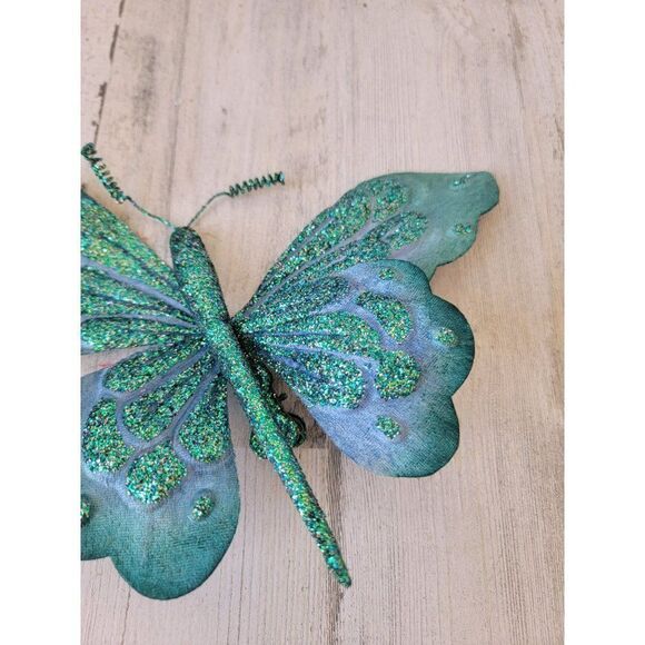 Large blue glitter clip-on butterfly unique ornament Xmas - Picture 4 of 8
